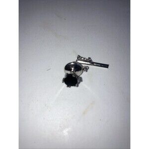 Vintage Black Stone Tie Tack Lapel Pin Style Suit Accessory Minimalist Silver